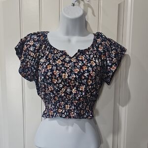 Navy Floral Smocked Kids Blouse